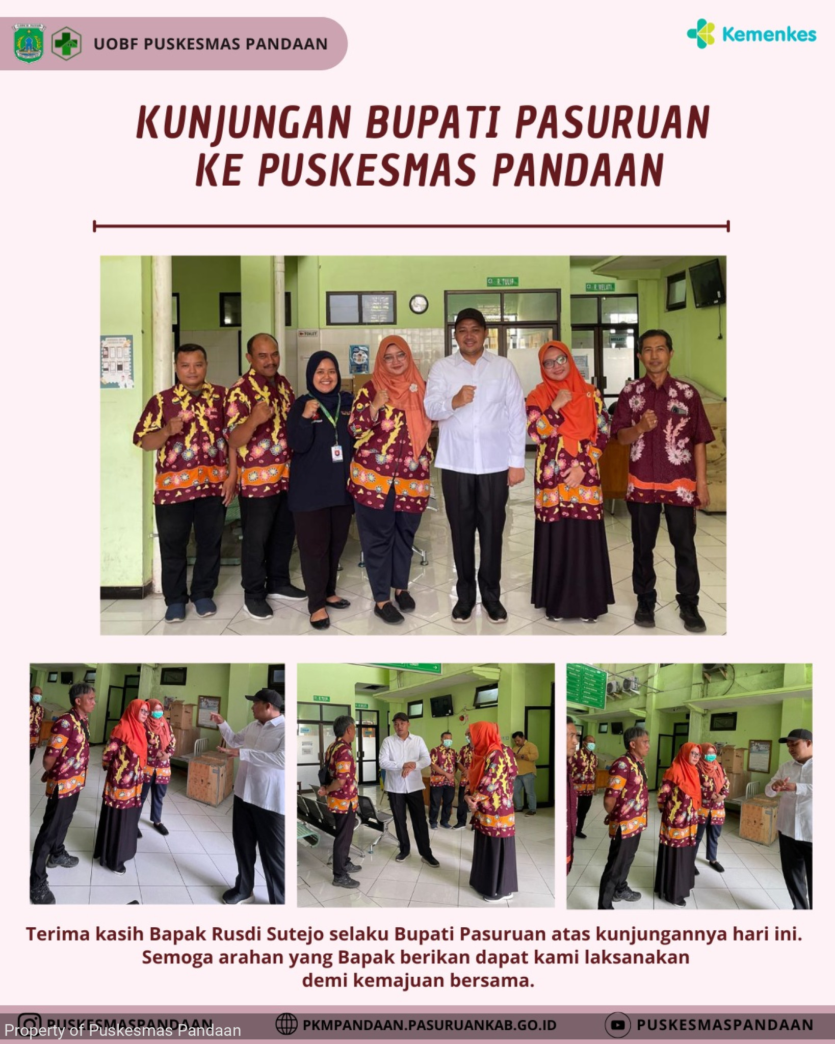KUNJUNGAN BUPATI PASURUAN KE PUSKESMAS PANDAAN
